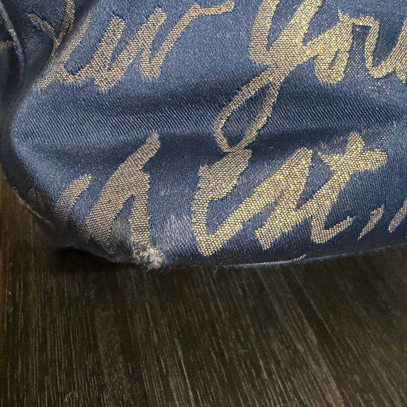 Coach Y2K Blue Gold Script Canvas Tote Shoulder Bag Hearts Charm Zip Top - Picture 7 of 16